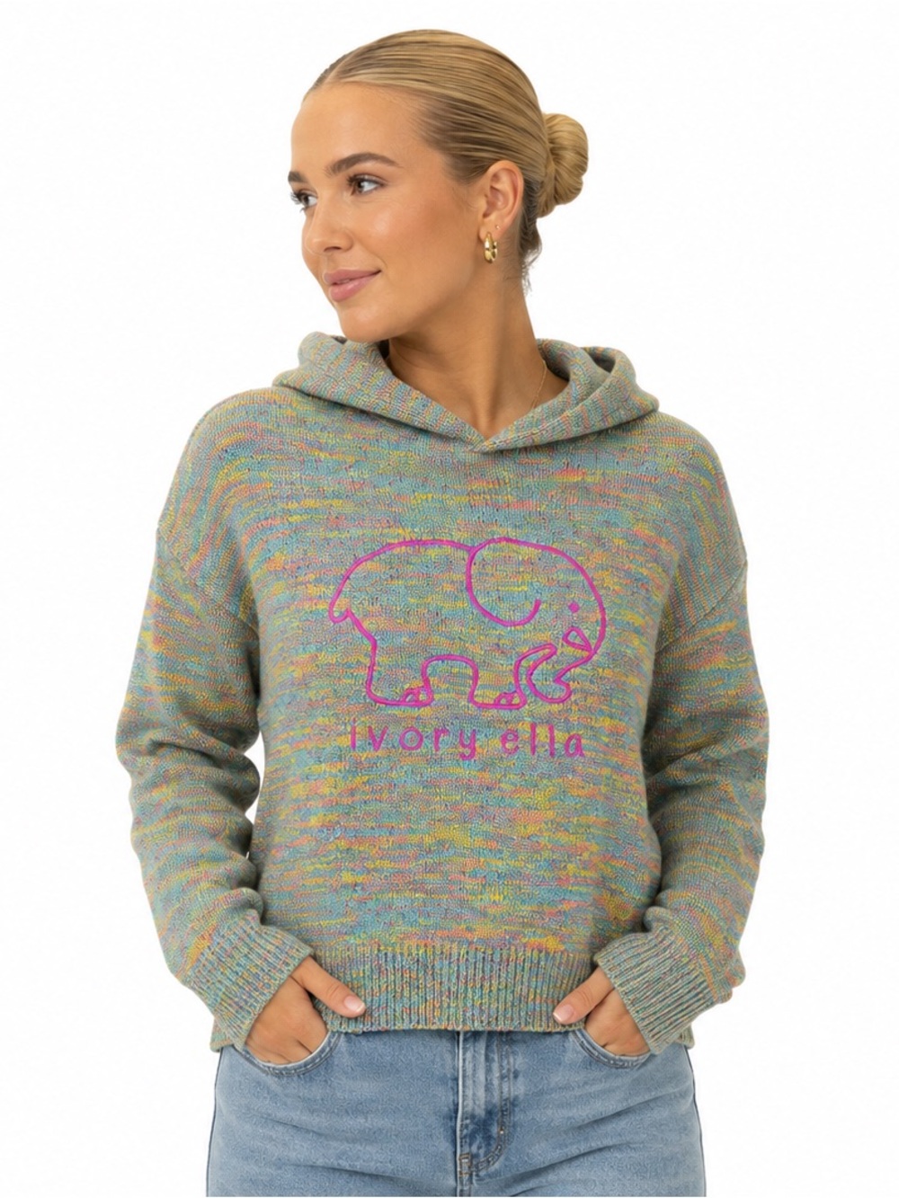 ivory ella Bluestone Spacedye Hoodie - Multicolor Speckle Size M NWT